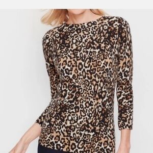 Talbots Black And Cream Audrey Leopard Print Cashmere Sweater